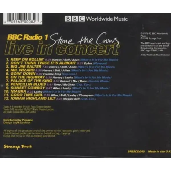 Stone The Crows - BBC Radio 1 Live In Concert (CD, Album) - NM/NM - Classical33.co.uk