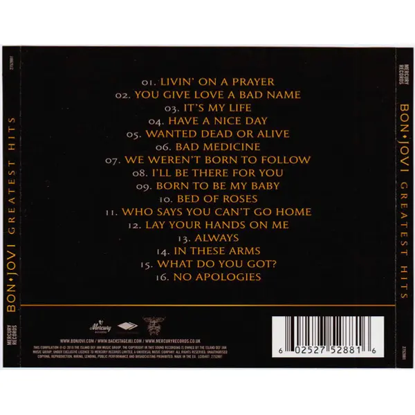 Bon Jovi - Greatest Hits (CD, Compilation) - VG+/VG+ - Classical33.co.uk