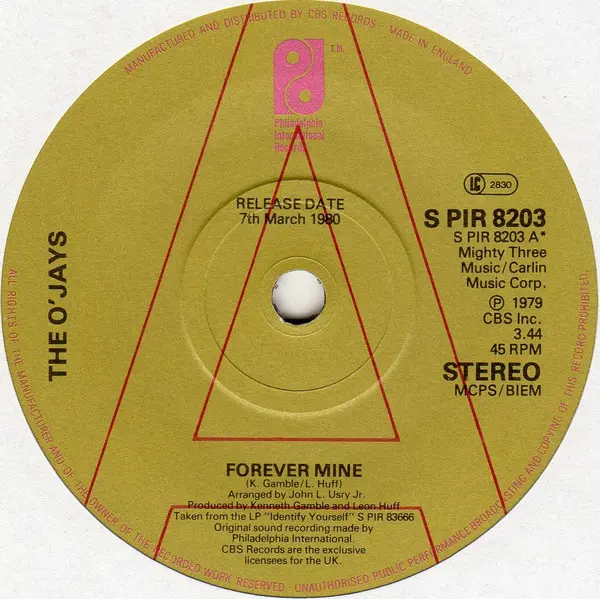 The O'Jays - Forever Mine 7 Inch Vinyl Single (7 Inch Record, Promo) - VG+/VG+ - Classical33.co.uk