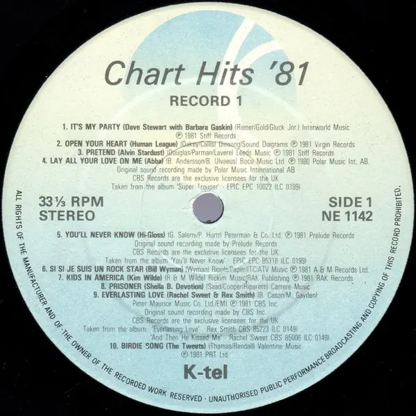Chart Hits 81 Volume 1 Vinyl LP Album (LP Record) - VG+/VG+ - Classical33.co.uk