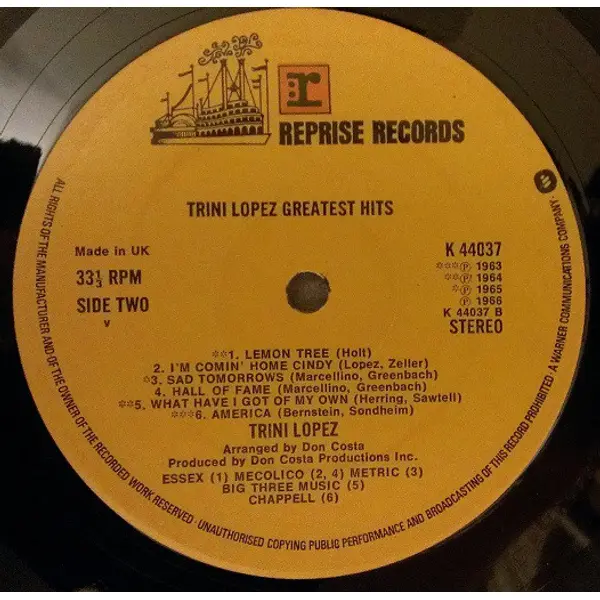 Trini Lopez - Greatest Hits! Vinyl LP Album (LP Record) Compilation - VG+/VG+ - Classical33.co.uk