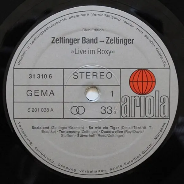 Zeltinger Band - De Plaat (Im Roxy Und Bunker Live) Vinyl LP (LP Record) - NM/VG+ - Classical33.co.uk