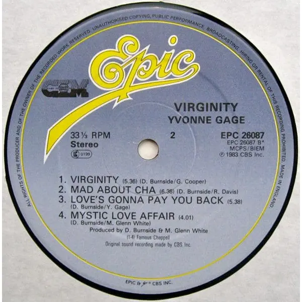 Yvonne Gage - Virginity Vinyl LP (LP Record, Album) - NM/VG+ - Classical33.co.uk