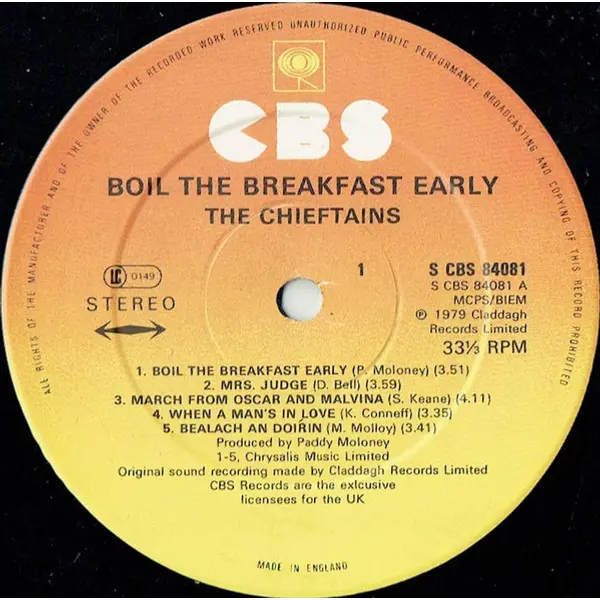 The Chieftains - Boil The Breakfast Early Vinyl LP (LP Record, Album) - NM/VG - Classical33.co.uk