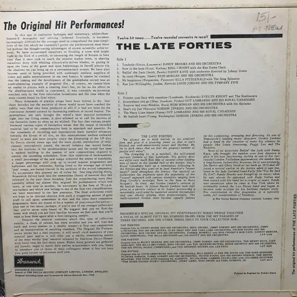 The Late Forties (The Original Hit Performances!) Vinyl LP (LP Record, Compilation, Mono) - NM/VG+ - Classical33.co.uk