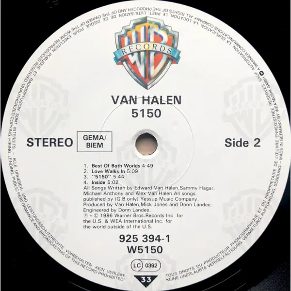 Van Halen - 5150 Vinyl LP (LP Record, Album) - NM/NM - Classical33.co.uk