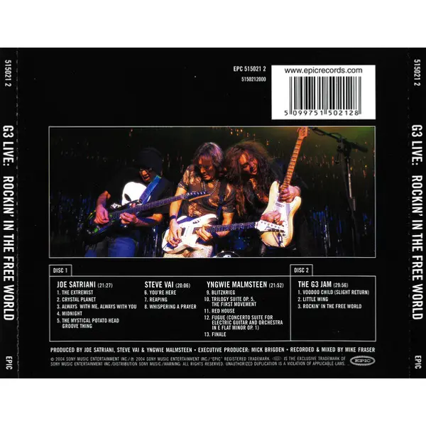 G3 / Joe Satriani / Steve Vai / Yngwie Malmsteen - G3 Live: Rockin' In The Free World (2xCD, Album) - VG+/VG+ - Classical33.co.uk