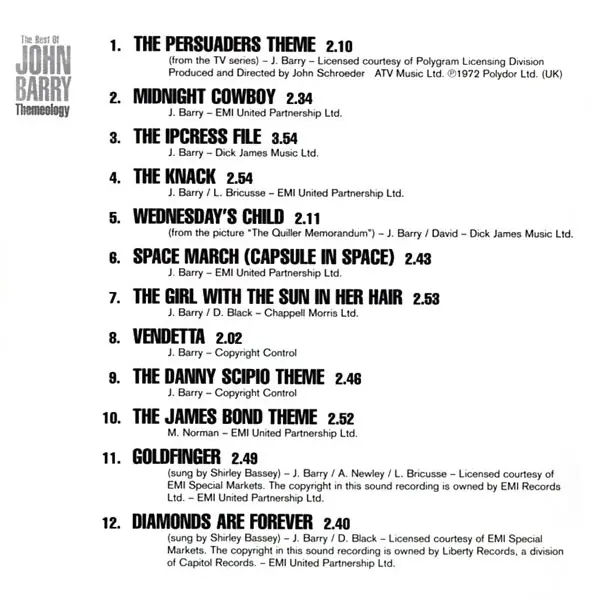 John Barry - The Best Of John Barry - Themeology (CD, Compilation) - VG+/VG+ - Classical33.co.uk