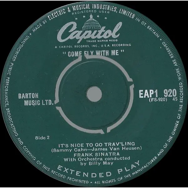 Frank Sinatra With Billy May And His Orchestra - Come Fly With Me (Part 1) 7 Inch Vinyl Single (7 Inch Record, EP) (Jukebox Record) - VG+/VG+ - Classical33.co.uk