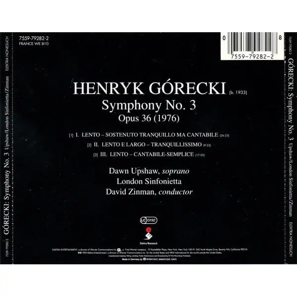 Henryk Górecki / Dawn Upshaw, London Sinfonietta, David Zinman - Symphony No. 3 (CD, Album) - VG/VG+ - Classical33.co.uk