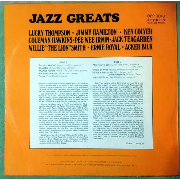Jazz Greats Vinyl LP (LP Record, Compilation) - NM/VG+ - Classical33.co.uk